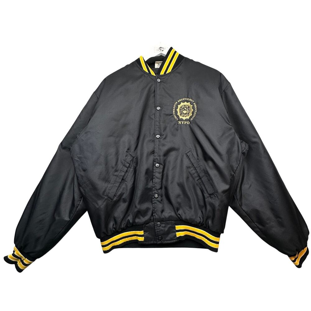 Vintage 1995 90s NYPD Birdie Nylon Snap Bomber Jacket Mens Medium Black Lined